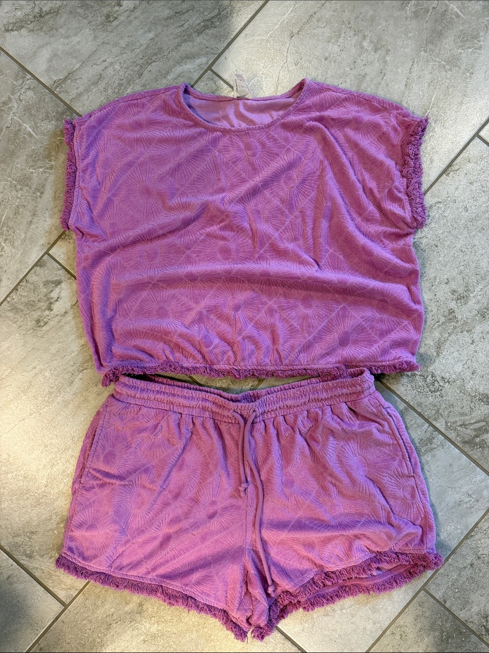 LOFT Beach  Lavender Two-Piece Lounge Set — Short Sleeve Top & Drawstring Shorts